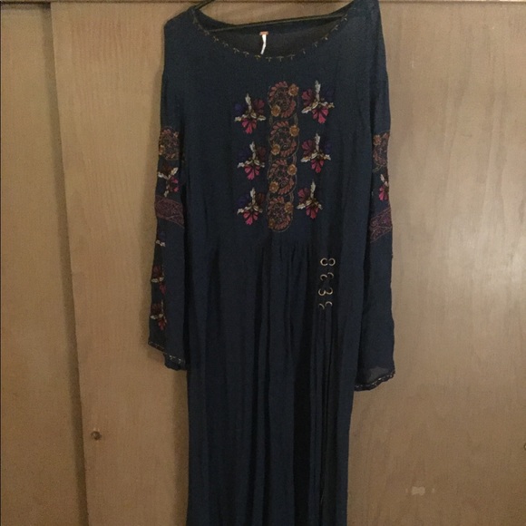 Free People Teal Sheer Floral Maxi Top - Picture 4 of 8